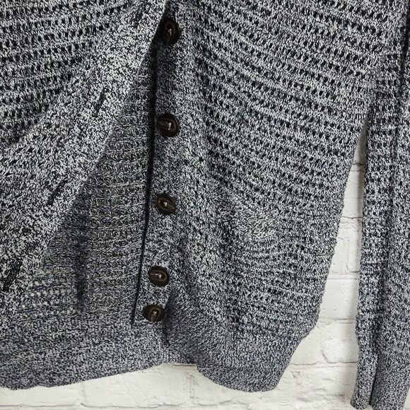 FOSSIL Button Down Oversized Cardigan Sweater Black/White/Gray Open Knit XS - Picture 5 of 9